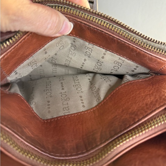 MARGOT New York Allie Leather Crossbody Brown Multi-Zip Pocket Shoulder Bag* - Picture 6 of 11